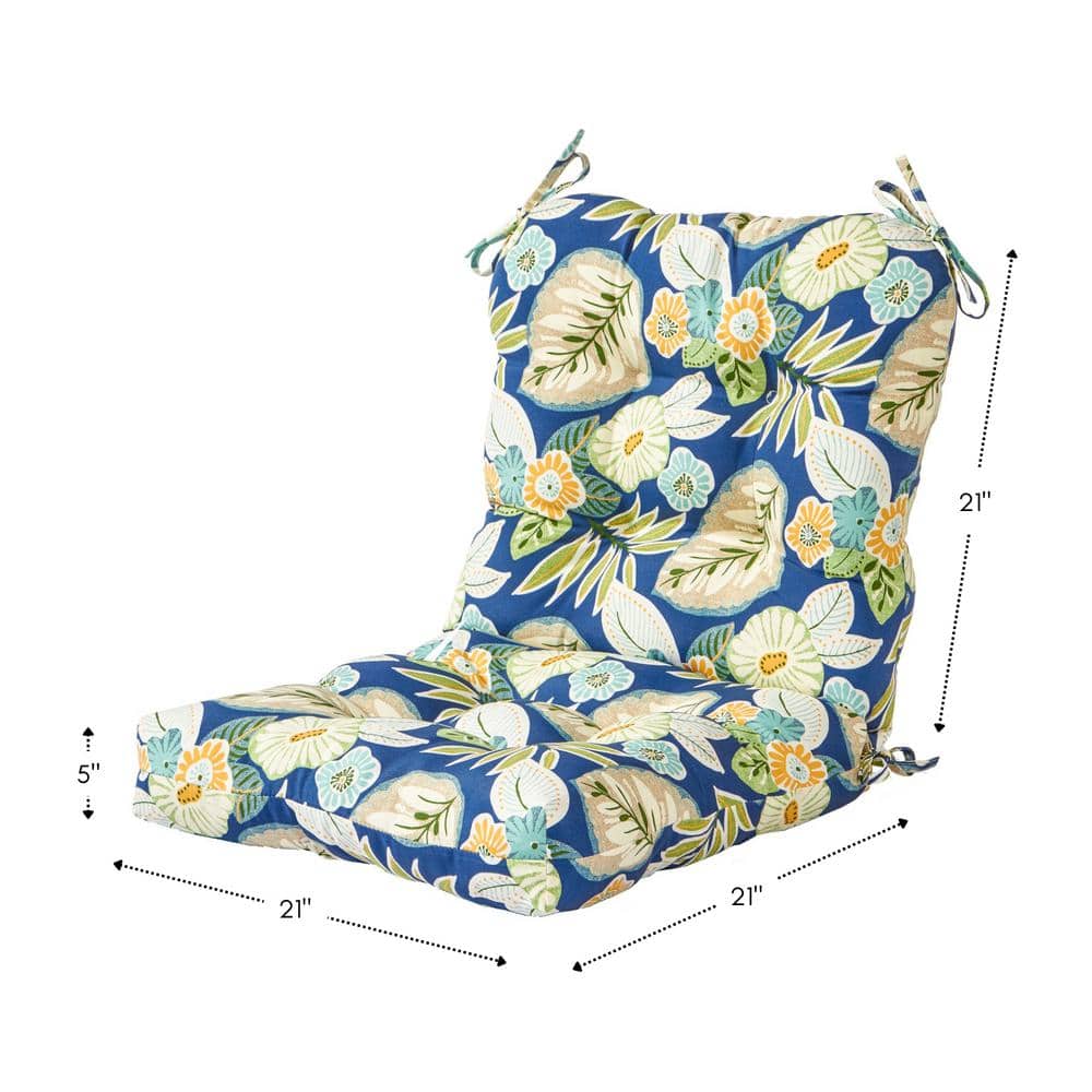 Marlow Blue Floral Tufted Outdoor Chair Cushion 42x21