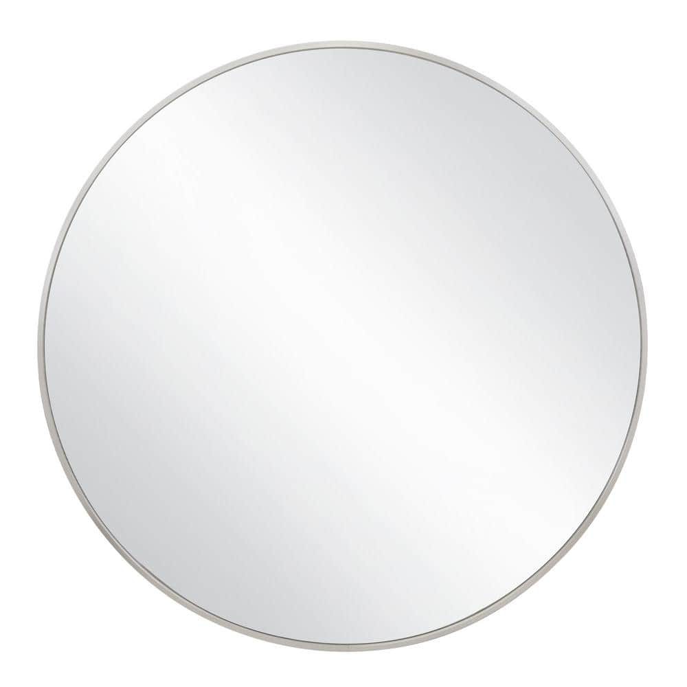 Kenna Round Wall Accent Mirror – 24-Inch  Modern Metal Framed – Living Room  Bedroom  Bathroom Vanity Mirror – Silver – Design House  587188-SLV