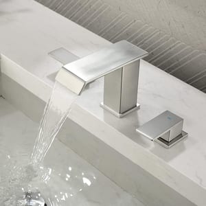 8 in. Widespread Double Handle Bathroom Faucet with Drain Kit Included and Supply Lines and Drip Free in Brushed Nickel