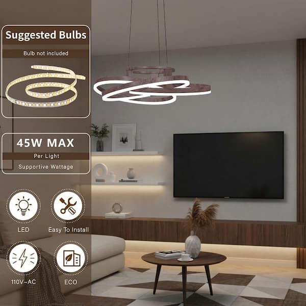 Maxax Carson 23.2 in. Walnut Modern Rectangle Integrated LED