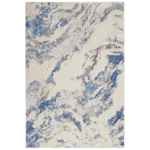 Silky Textures Blue/Ivory/Grey 5 ft. x 7 ft. Abstract Contemporary Area Rug