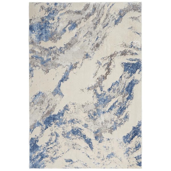 Nourison Silky Textures Blue/Ivory/Grey 5 ft. x 7 ft. Abstract Contemporary Area Rug