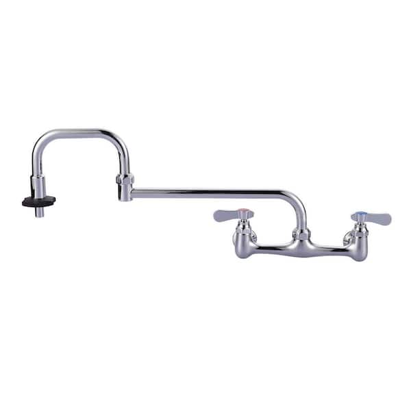 ARCORA Double-Handle Wall Mounted Folding Commercial Standard Kitchen Faucet with Insulated Switch in Polished Chrome