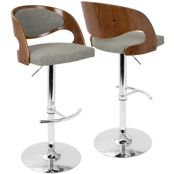 Lumisource Pino Adjustable Height Walnut and Grey Fabric Bar Stool