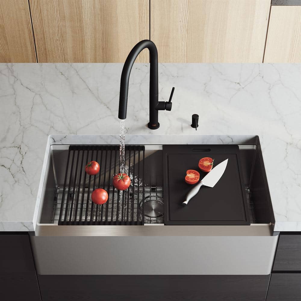 Oxford 36" Stainless Steel Farmhouse Kitchen Sink with Workstation