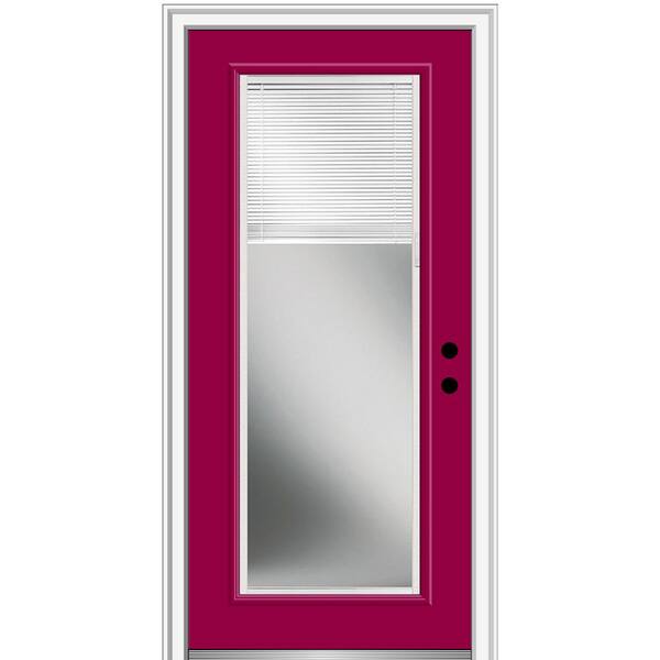 MMI Door 36 in. x 80 in. Internal Blinds Low-E Glass Left-Hand Full Lite Clear Painted Fiberglass Smooth Prehung Front Door