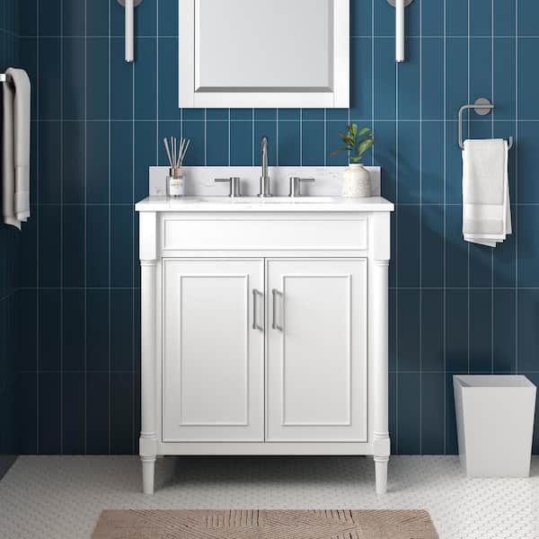Avanity Bristol 31 in. Single Sink White Bath Vanity with Cala White Engineered Stone Top