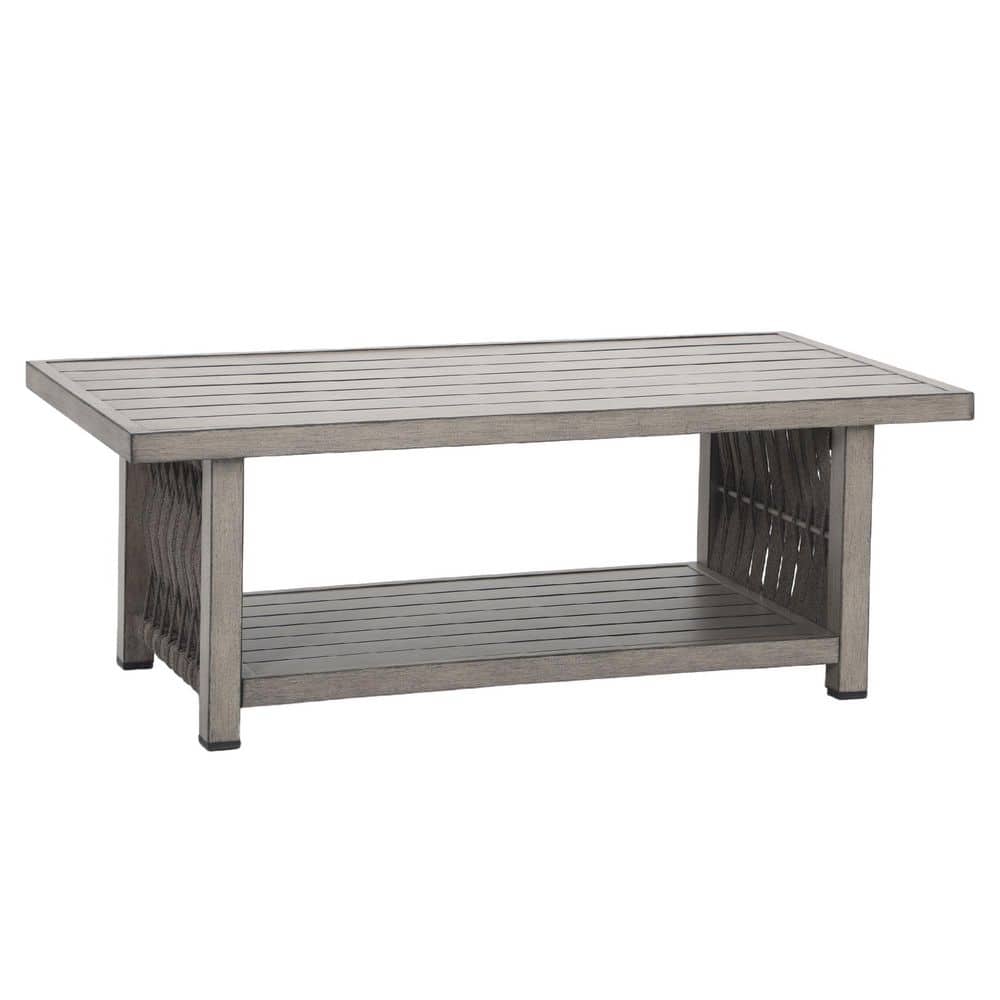 Gray Aluminum 47 in. Outdoor Side Table, All-weather 2-Shelf Patio Coffee T