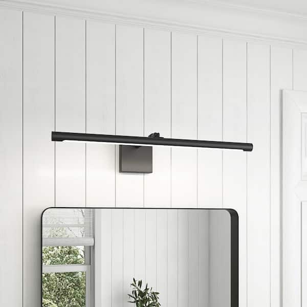 aiwen 23.81 in. Modern 1-Light 12W Matte Black Bathroom Dimmable LED Vanity Light Over Mirror Wall Light