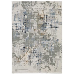 Emory Ivory/Blue 5 ft. x 8 ft. Industrial Abstract Polypropylene Polyester Blend Indoor Area Rug