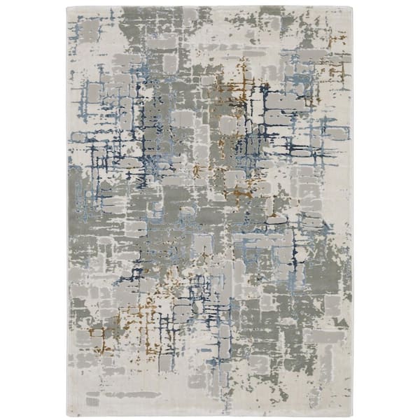 AVERLEY HOME Emory Ivory/Blue 7 ft. x 10 ft. Industrial Abstract Polypropylene Polyester Blend Indoor Area Rug
