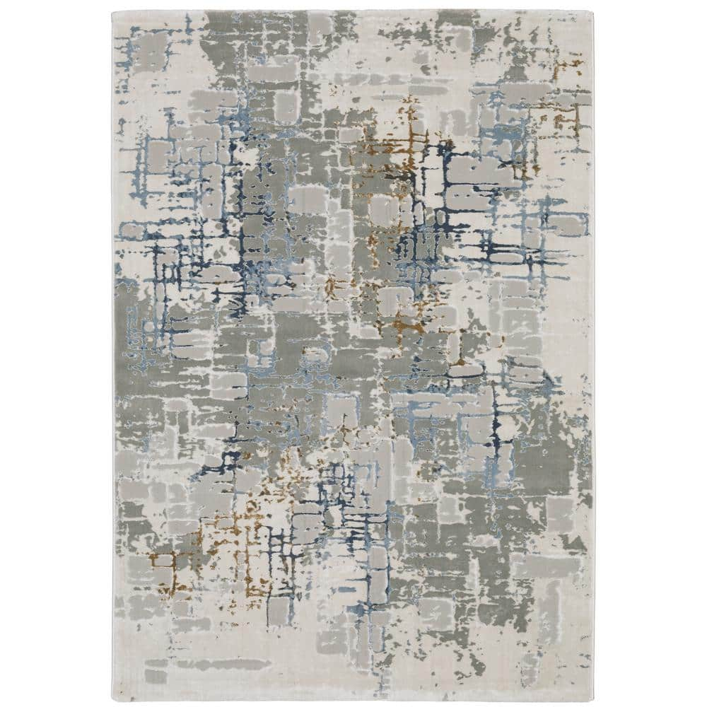 AVERLEY HOME Emory Ivory/Blue 8 ft. x 11 ft. Industrial Abstract ...