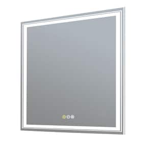 32 in. W x 32 in. H Large Square Frameless Anti-Fog Stepless Dimmable Lighted Wall Bathroom Vanity Mirror Home Spa Hotel
