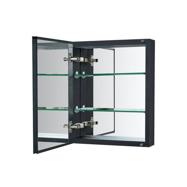 Satico 20 in. W x 26 in. H Rectangular Black Aluminum Recessed/Surface Mount Medicine Cabinet with Mirror