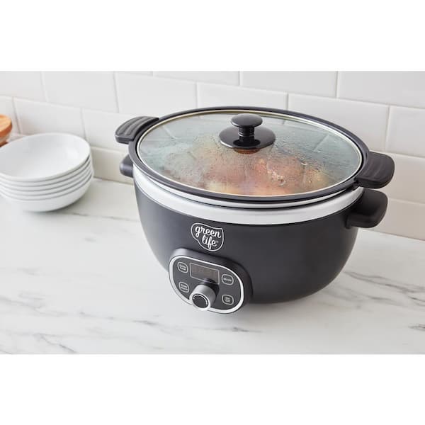 GreenLife Cook Duo Healthy Ceramic Nonstick Programmable 6 Quart  Family-Sized Slow Cooker, PFAS-Free, Removable Lid and Pot, Digital Timer,  Adjustable