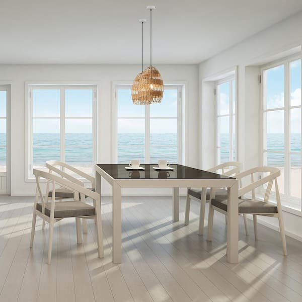 River of Goods Nora 1-Light Tan Hanging Pendant with Rattan and