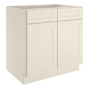 Newport Antique White Plywood Shaker Style 2-Doors 2-Drawers Base Kitchen Cabinet (33 in.W x 24 in.D x 34.5 in.H)