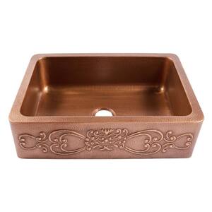 Ganku 33 in. Farmhouse Apron Front Undermount Single Bowl 16 Gauge Antique Copper Kitchen Sink with Bronze Faucet Kit