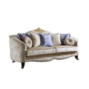 Sheridan 95 in. Round Arm Polyester Rectangle Sofa in Cream Fabric