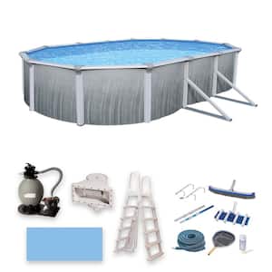 Martinique 15 ft. x 30 ft. Oval x 52 in. Deep Metal Wall Above Ground Pool Package with 7 in. Top Rail