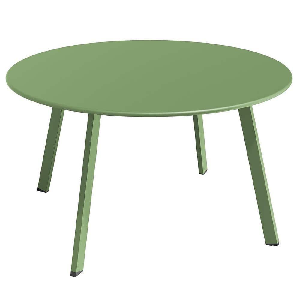 Sage Green Round Metal Outdoor Coffee Table with Square Feet for