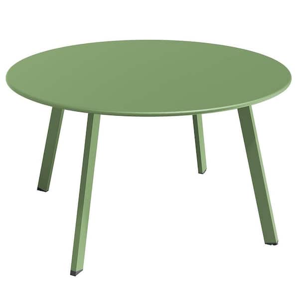 Sage Green Round Metal Outdoor Coffee Table with Square Feet for