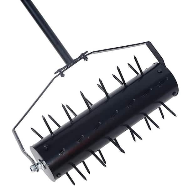 WELLFOR 17 in. Rolling Manual Lawn Aerator in Black