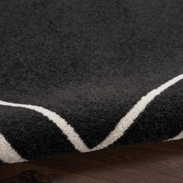 SCULPTED MODERN HAND WOVEN AREA RUG ( BLACK / IVORY ) 3 X 5 FEET,  MICROFIBER CP1