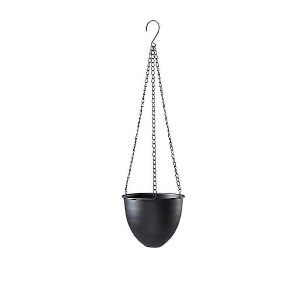 Unbranded Triple Chain 7.5 in. Dia, Black Metal Hanging Planter