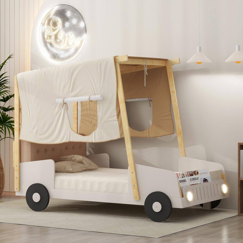 Harper & Bright Designs Natural Wood Frame Twin Size Car-Shaped ...