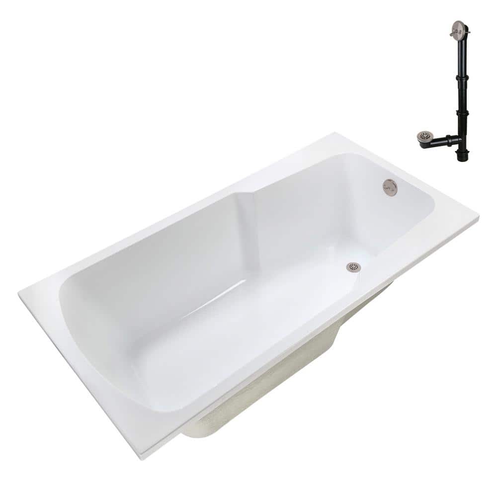 72'' x 36'' Glossy White Acrylic Drop-In Soaking Bathtub