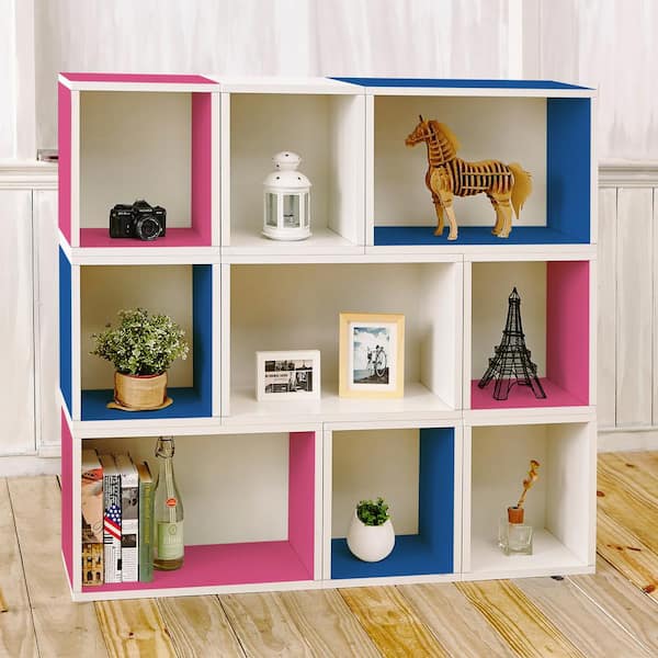 Way Basics Oxford Eco zBoard Tool Free Assembly White & Blue & Pink Stackable Modular Open Bookcase