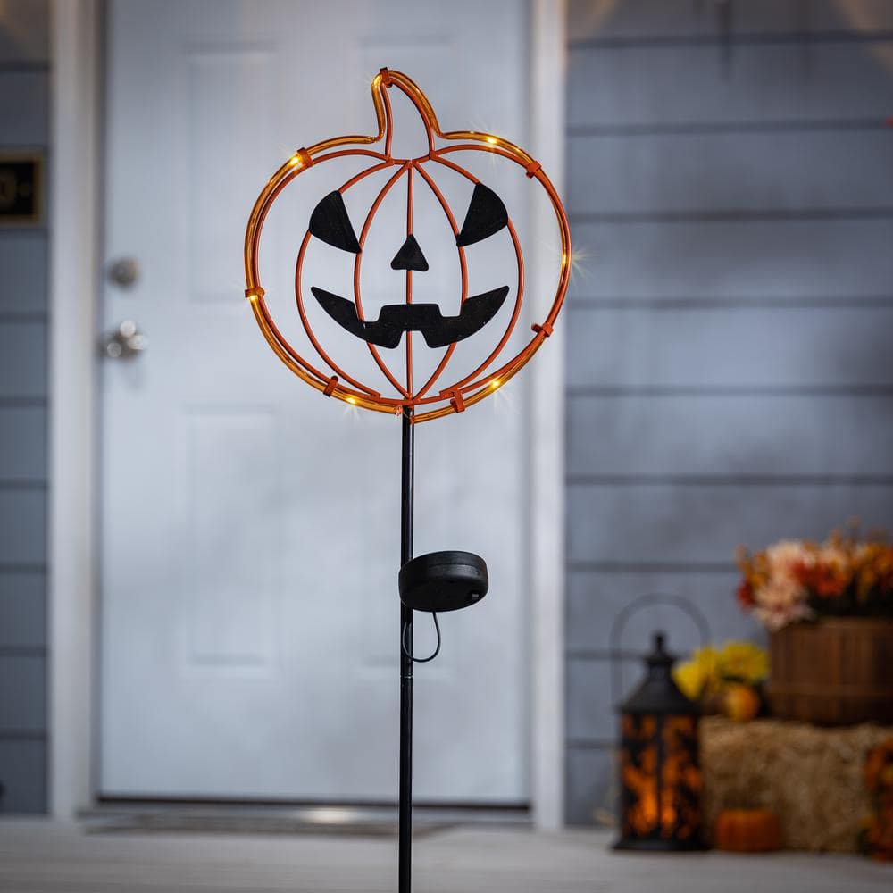 Solar Lighted Metal Jack-O-Lantern Yard Stakes, Set of 2