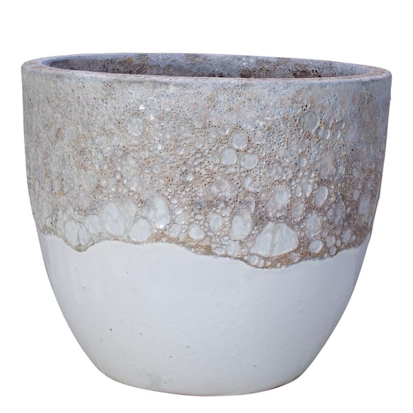 Unbranded 13.5 in x 10.5 in. Ceramic Olu Egg Relic White Decorative Planter