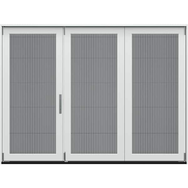 107.5 in. x 80 in. Right-Hand Folding Primed Fiberglass 3-Panel Patio Door w/ Low-E Glass and Retractable Screen