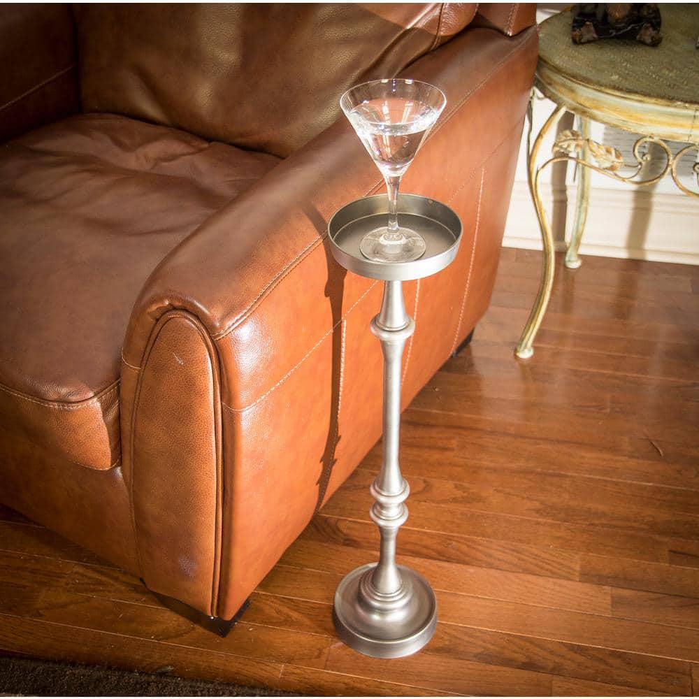 Brushed Silver Round Metal Martini Side Table