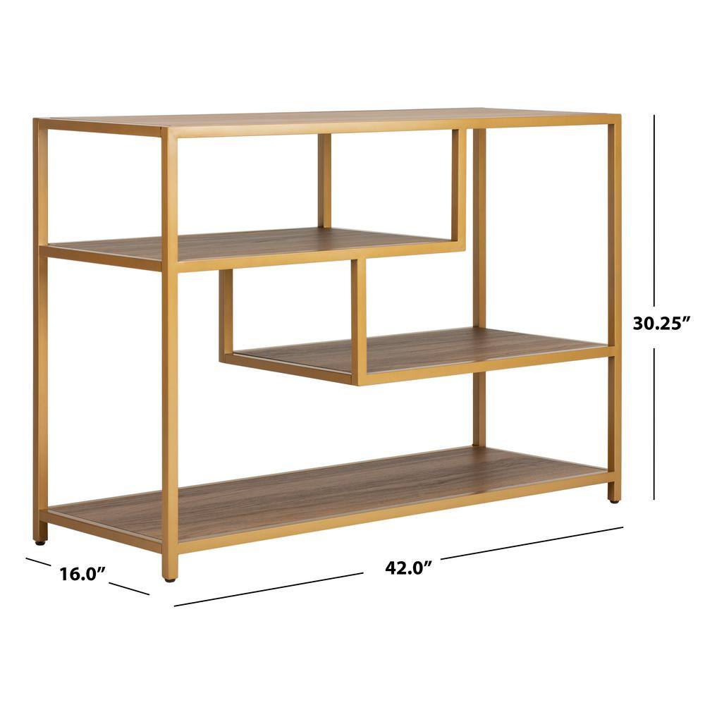 Walnut and Gold 3-Tier Geometric Console Table with Storage