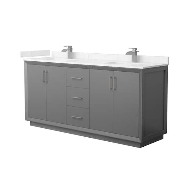 Wyndham Collection Strada 72 in. W x 22 in. D x 35 in. H Double Bath Vanity in Dark Gray with Carrara Cultured Marble Top