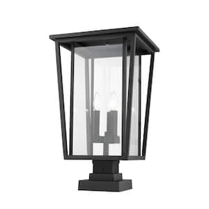 Seoul 24.75 in. 3-Light Black Aluminum Hardwired Outdoor Weather Resistant Pier Mount Light with No Bulb Included