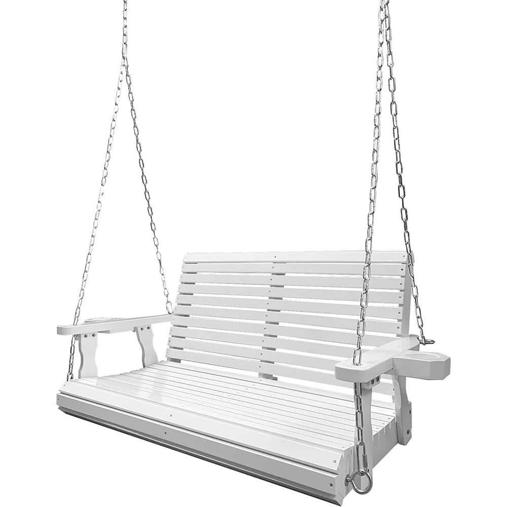 Innovaze 4 Foot Outdoor Wood Porch Swing with Cup Holders, Adjustable