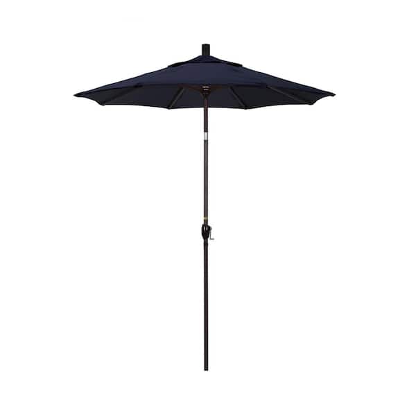 California Umbrella 6 ft. Bronze Aluminum Pole Market Aluminum Ribs Push Tilt Crank Lift Patio Umbrella in Navy Sunbrella