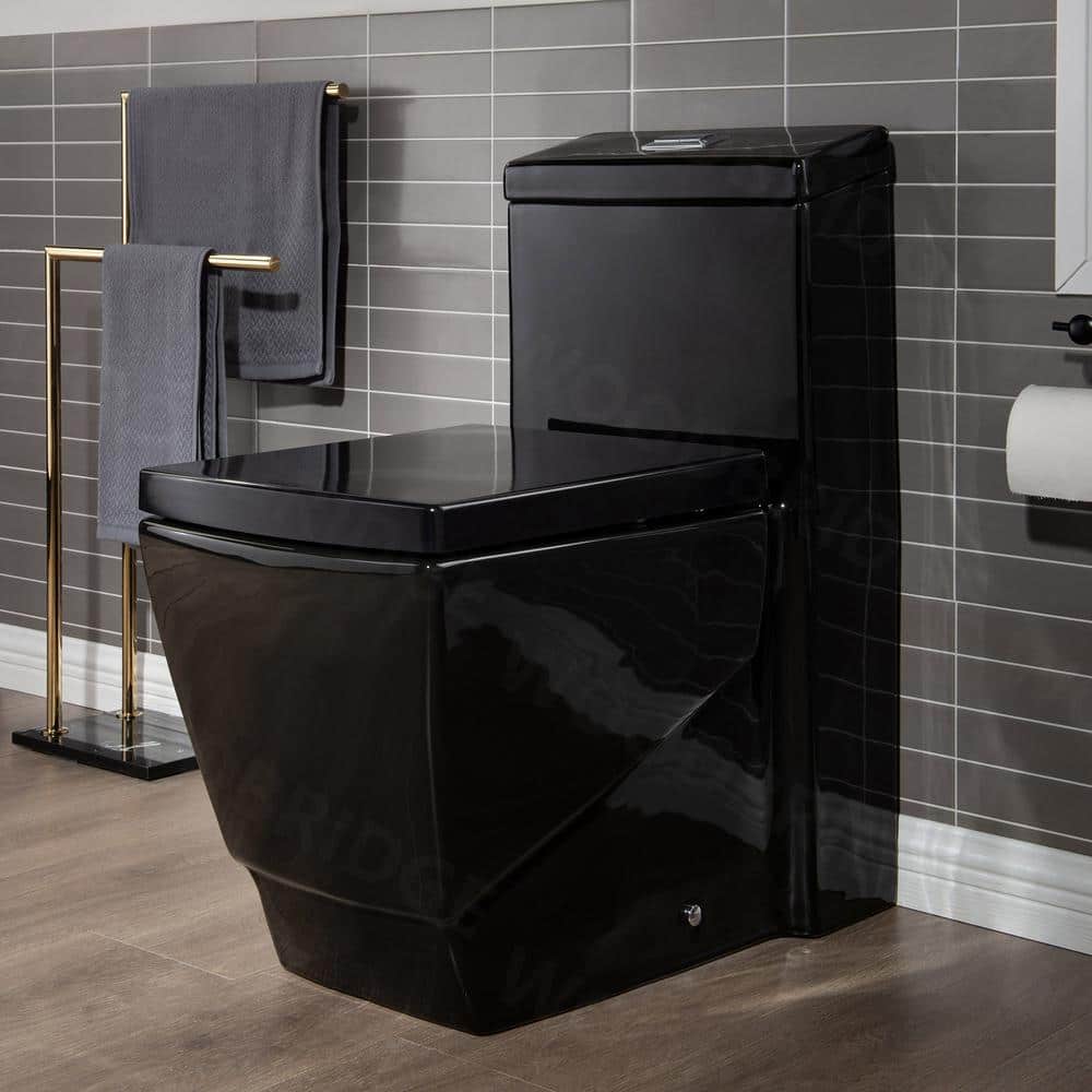 Black Square One-Piece Dual Flush Chair Height Toilet