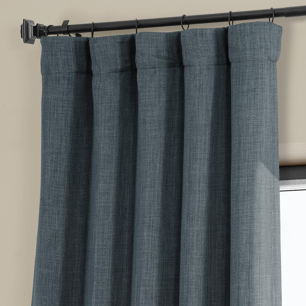 Reverie Blue Faux Linen Room Darkening Curtains 84 Inches