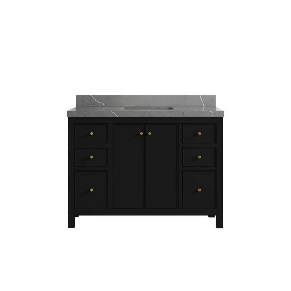 Chicago 48 in. W x 22 in. D x 36 in. H Single Sink Bath Vanity in Black with 2 in. Piatra Gray qt. Top -  Willow Collections, CHI_BKPTR48S