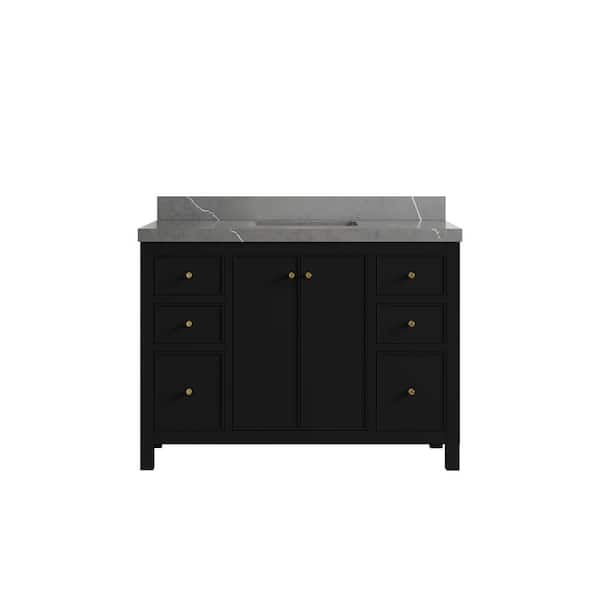 Willow Collections Chicago 48 in. W x 22 in. D x 36 in. H Single Sink Bath Vanity in Black with 2 in. Piatra Gray qt. Top