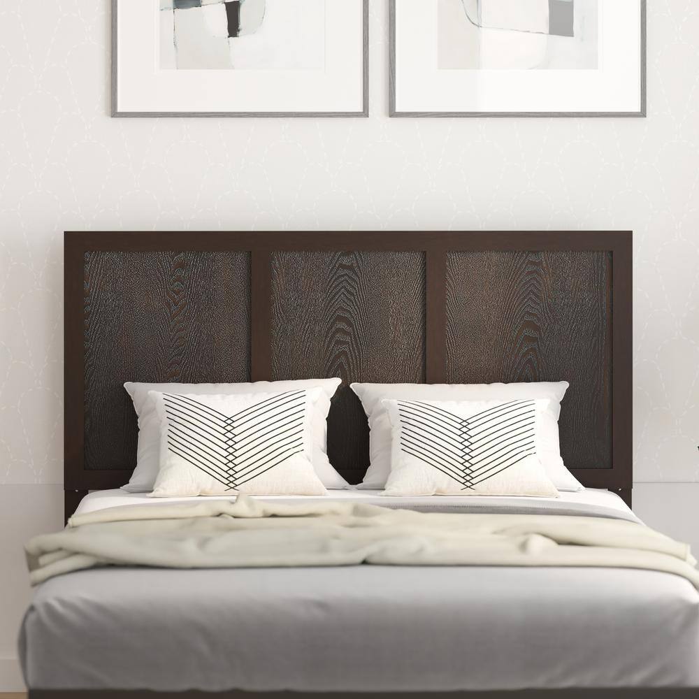 Full Dark Brown Solid Wood Panel Headboard