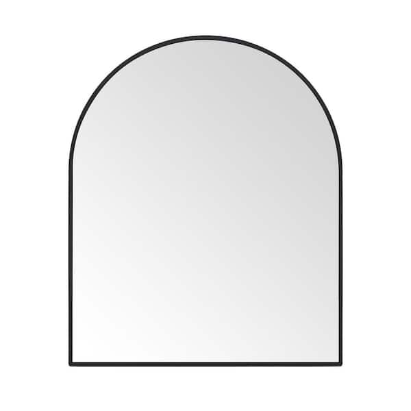 30 in. W x 36 in. H Modern Arched Metal Framed Wall Mounted Bathroom Vanity Mirror in Black