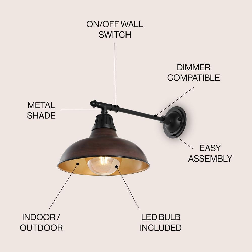 Wallace 12.25" Industrial Black and Copper Metal Sconce