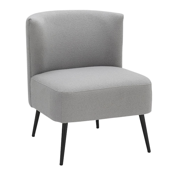 Lumisource Fran Light Grey Sherpa and Black Metal Slipper Chair