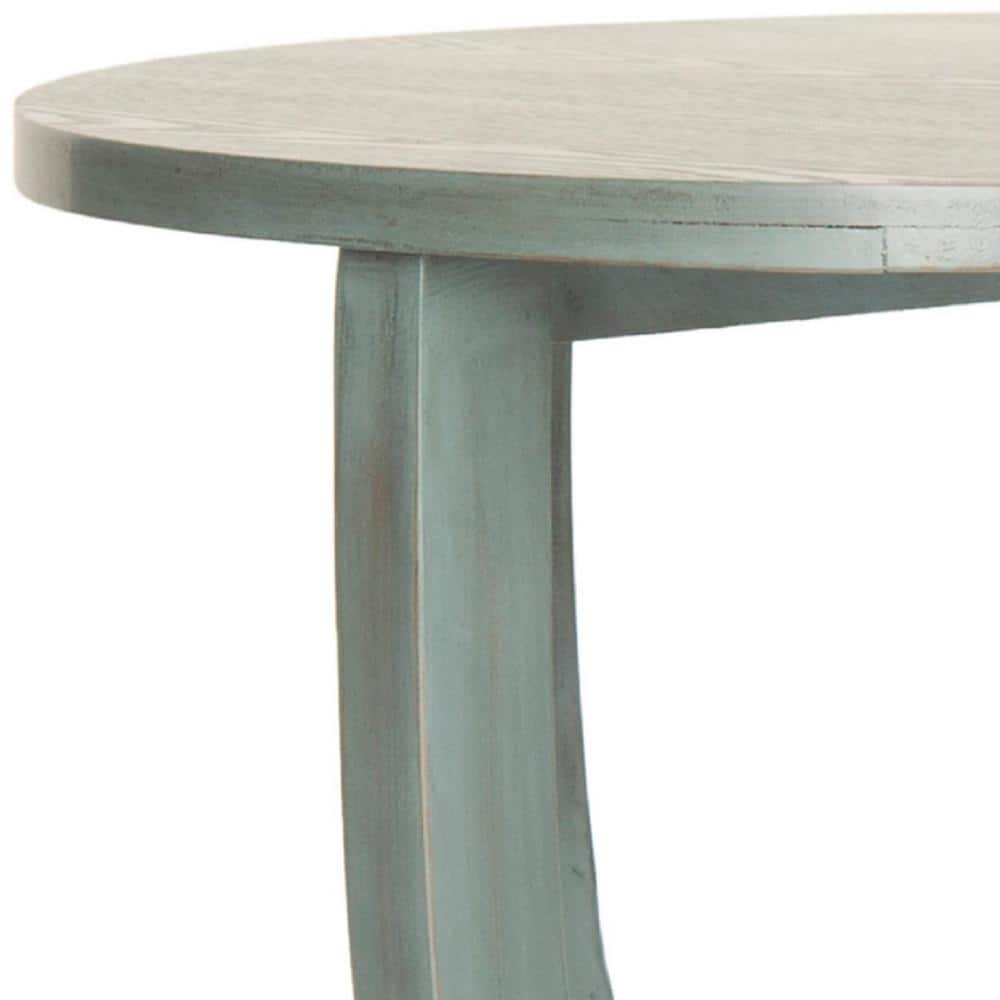 Barn Blue Round Wood Pedestal Accent Table with Shelf